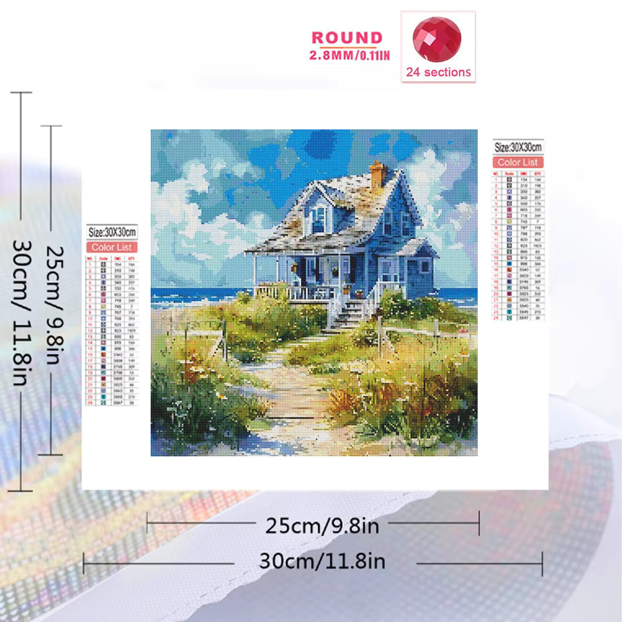 Ever shine 5D DIY Diamant Mosaik Set Landschaft Haus Meer Wanddekoration, Mehrfarbig, B x H: 20 x 20 cm - Bild 2