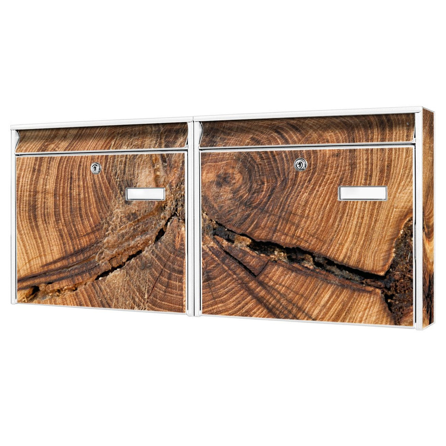 banjado Burg Wächter Briefkastenanlage für Mehrfamilienhäuser, weiß verzinkt und lackiert, mit Motiv Jahresringe, H x B x T: 72,5 x 32,2 x 10 cm - Bild 1