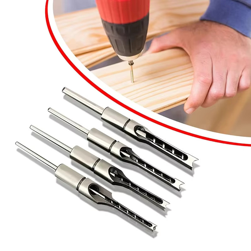 HSS Quadratische Lochbohrer Set für Holzbearbeitung, Auger Bohrer und Meißel in Silber - Bild 4