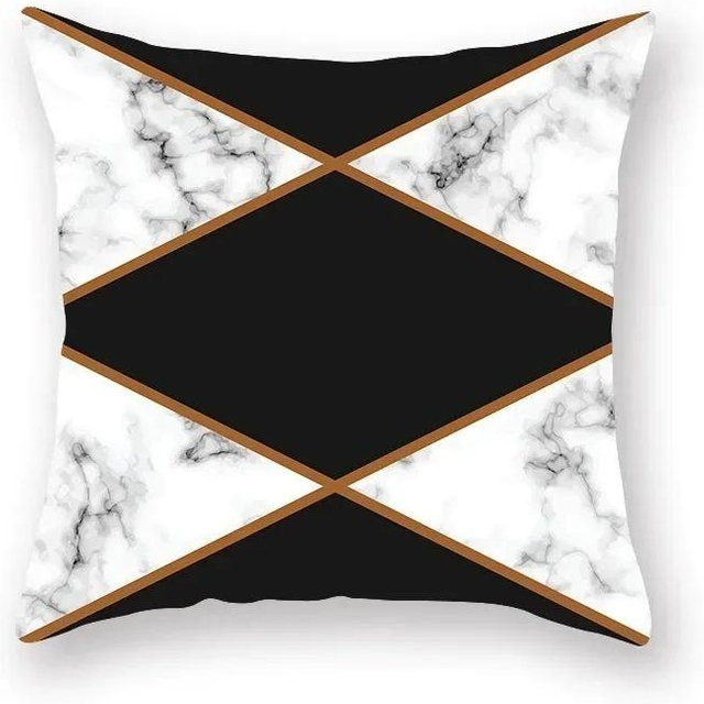 Shunika Chen Kissenbezug mit geometrischem Marmor-Design in Gold und Schwarz, Peach Skin Material, Breite: 45 cm x Höhe: 45 cm - Bild 1