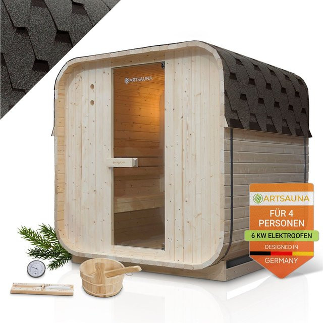 Artsauna Cube Fasssauna Nolvik L für 4 Personen mit 6 kW Ofen und Zubehör im Cube Design - Bild 1