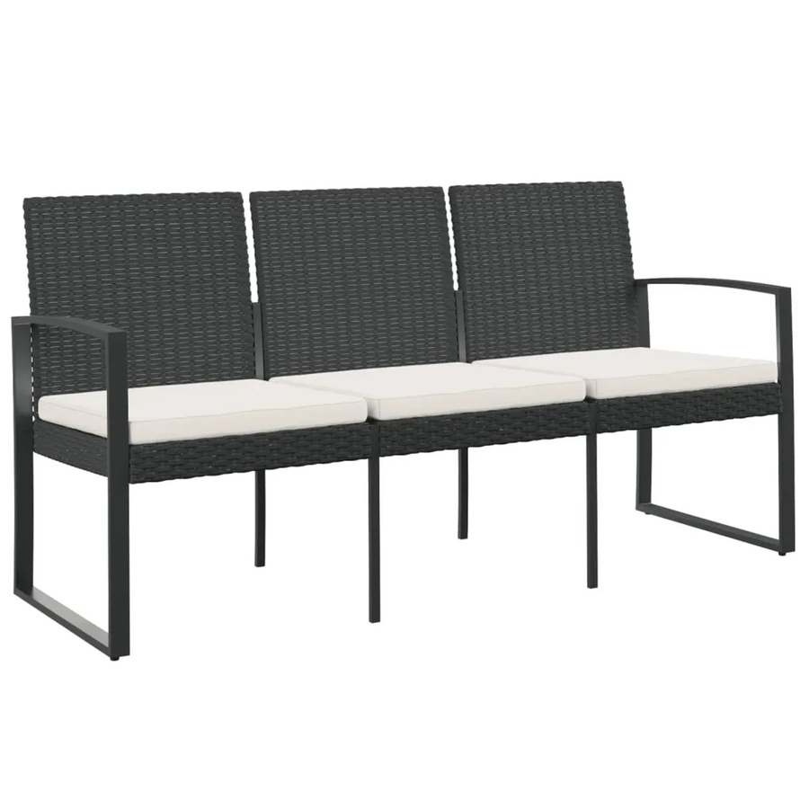 vidaXL Gartenbank 3-Sitzer mit Kissen aus PP-Rattan und Metall in Schwarz - Bild 2