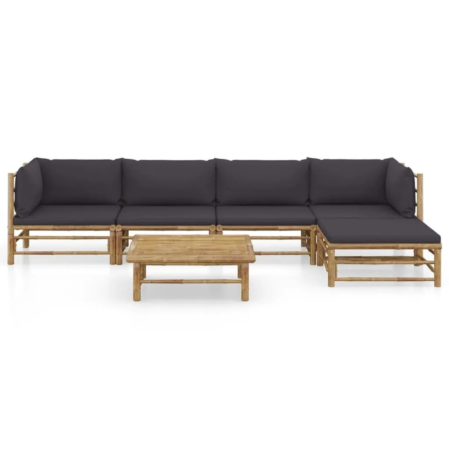 vidaXL 6-tlg Garten-Lounge-Set aus Bambus mit grauen Polsterkissen in L-Form - Bild 2