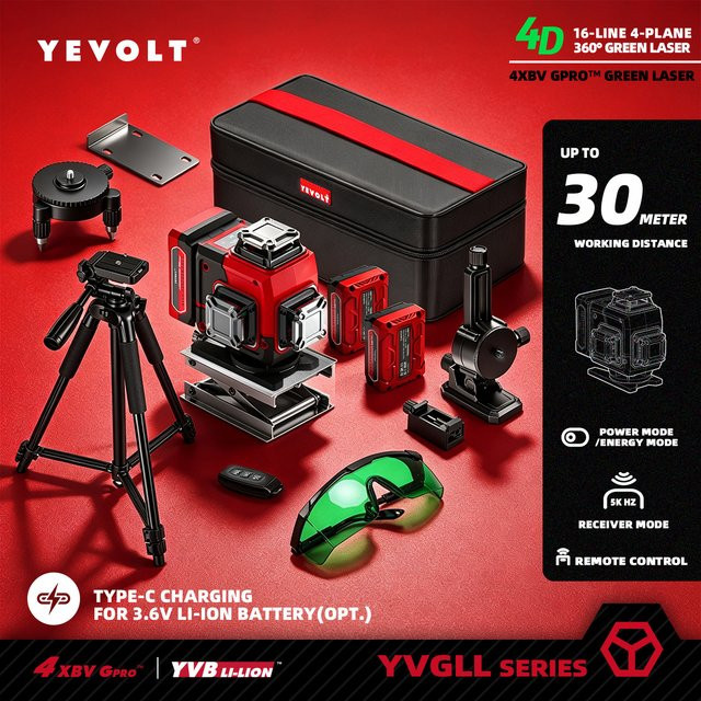 YEVOLT 4D 16-Linien Grüner Laser mit Selbstnivellierung für Präzisionsmessungen und DIY-Projekte im Innenbereich - Bild 1
