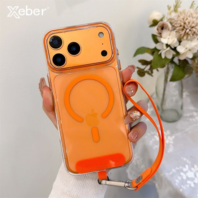 Xeber Magnetische iPhone Hülle mit Lanyard und MagSafe Unterstützung, Stoßfest, Transparent/Grau - Bild 1