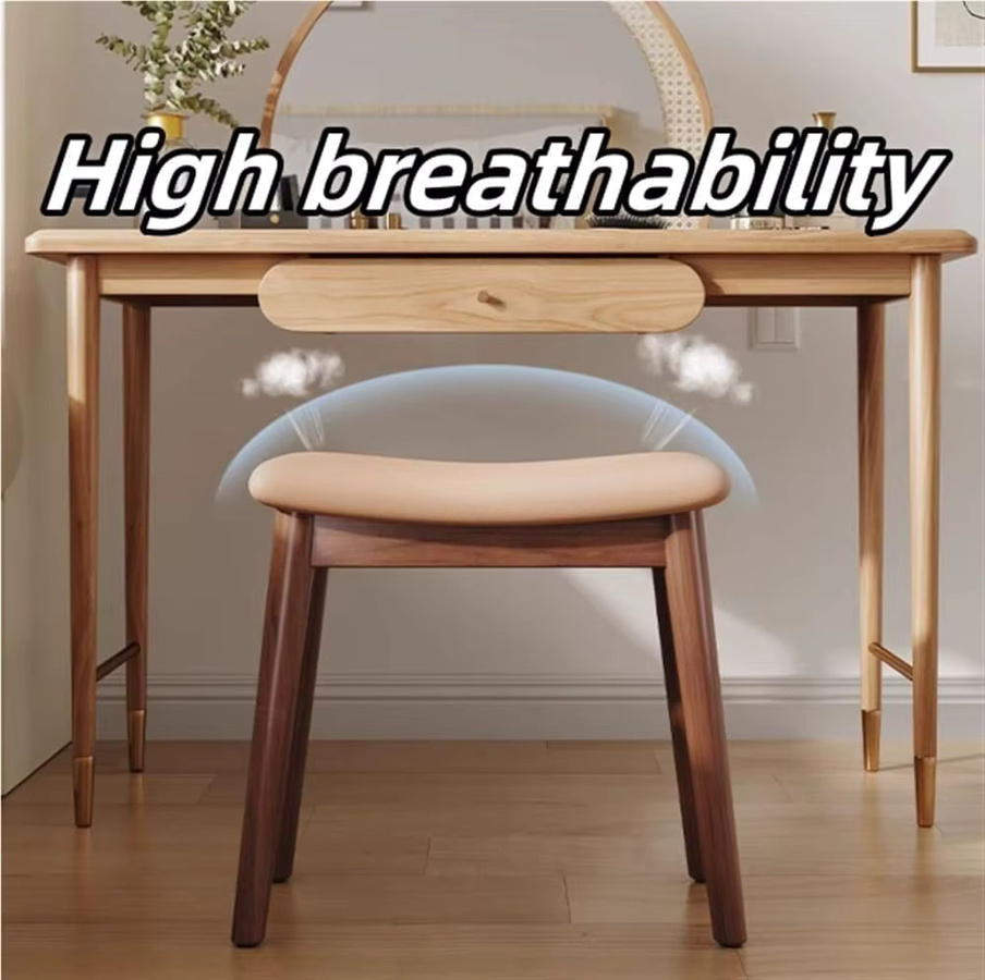 Guanglie Schminkhocker mit Holzbeinen und gepolsterter Kunstleder-Sitzfläche in Beige oder Weiß - Bild 2