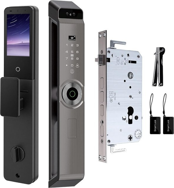 Smart Lock Türschloss mit Kamera und 3D-Gesichtserkennung von Painter in Grau mit 1080P HD-Video-Sprechanlage und 7 Entsperrmethoden inklusive Fingerabdruck und Handflächenader-Scan - Bild 1