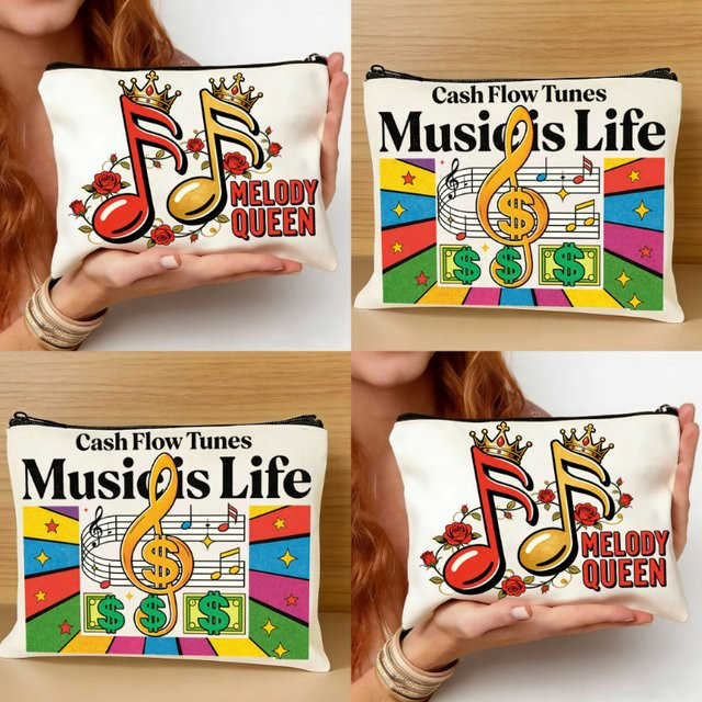 Multifunktionale Canvas-Tasche mit Musiknoten-Design als Etui für Stifte oder kleine Utensilien - Bild 1