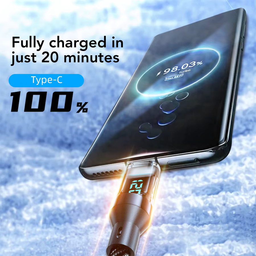 Oozcc USB-A auf Typ-C Schnellladekabel mit LCD-Dynamikdisplay, 120W 6A PD-Ladekabel aus Nylon, Schwarz - Bild 4