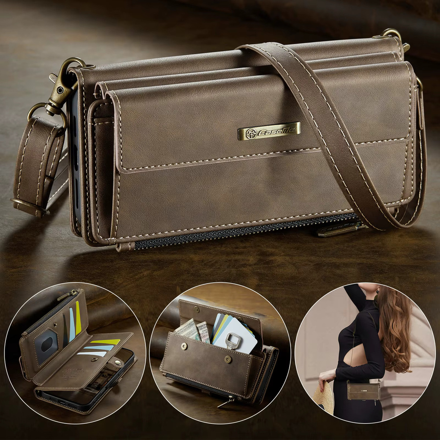 HQBBRO Leder-Handytasche mit Magnetverschluss und Kartenfach für iPhone 11 bis iPhone 17 Pro Max, Lanyard-Tasche als Book Cover, Farben: Schwarz oder Braun - Bild 3