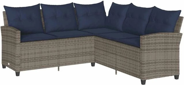vidaXL L-förmiges Gartensofa aus Polyrattan in Grau mit Kissen und abnehmbaren Bezügen - Bild 1