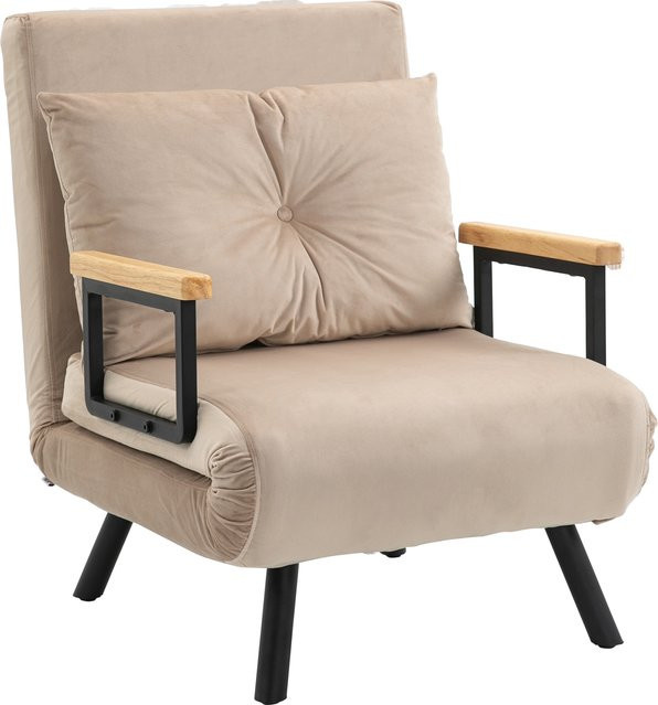 HOMCOM Schlafsofa Relaxsessel mit Bettfunktion in Samtoptik, Beige, B/T/H: 63 x 73 x 81 cm - Bild 1