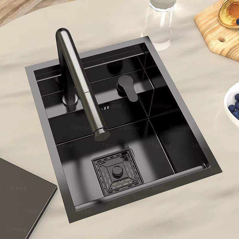 TELISIYA Mini Edelstahl-Spülbecken mit Reiskorn-Prägung in Silber oder Schwarz, multifunktionales Einzelbecken für Wohnmobil und Haushalt - Bild 5