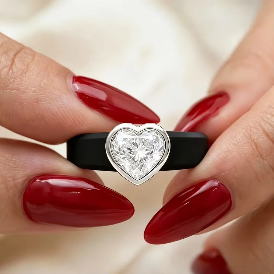 WZERO Ring, 14K vergoldet, schwarzes Silikon, CZ, Herzform, Unisex - Bild 4