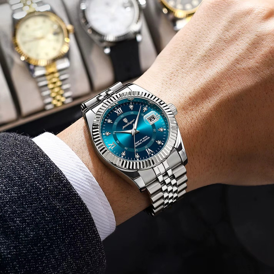 POEDAGAR Armbanduhr Edelstahl, Quarz, Blau, Herren - Bild 5