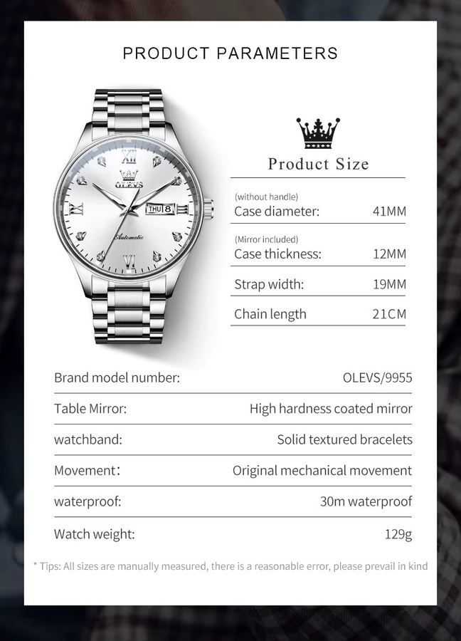 OLEVS Armbanduhr Automatik, Edelstahl, Silber, Diamant, Herren - Bild 6