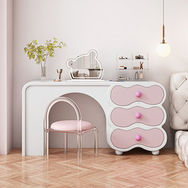 Moderner Schminktisch von DUTRIEUX in Rosa und Weiß mit Schubladen und glänzender Oberfläche - Bild 1