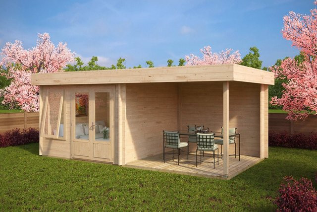 Gartenhaus Lucas mit Terrasse und Veranda B/T: 6 x 3 m mit doppelt verglasten Fenstern - Bild 1