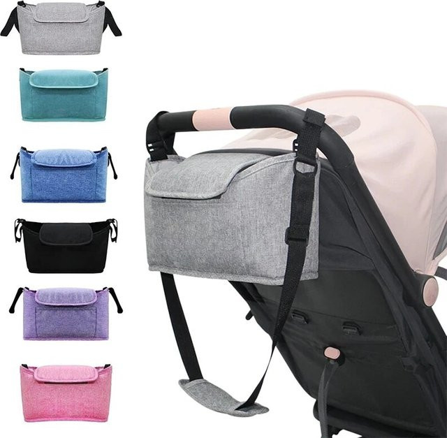 Kinderwagen Organizer Tasche mit großem Fassungsvermögen und Flaschenhalter für Windeln und Zubehör in Schwarz oder Grau - Bild 1