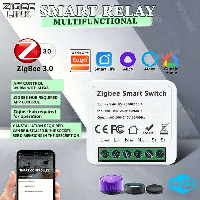 Shine-tale Intelligentes WIFI und Zigbee Schaltmodul zur Hausautomatisierung in Weiß mit Sprachsteuerung für Amazon Alexa und Google Assistant - Bild 1