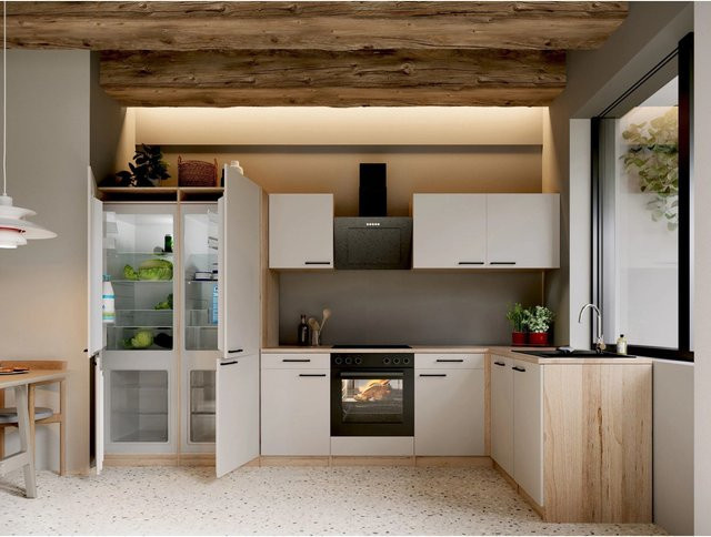 Respekta Merle L-Küche modern in Kaschmir mit French Door und Soft-Close-Funktion, Breite: 340 cm, Höhe: 172 cm, Tiefe: 60 cm - Bild 1