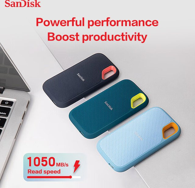 SanDisk E61 Externe SSD NVMe USB 3.2 Typ-C Festplatte in Grün mit bis zu 1050 MB/s für iPhone und PC - Bild 1