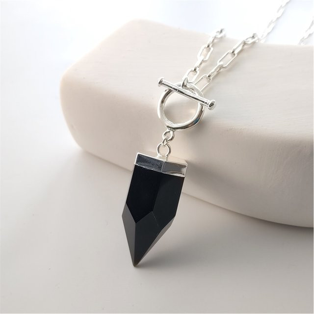 FUWO Halskette Obsidian-Kristall, versilbert, Schwarz-Weiß, Unisex - Bild 1