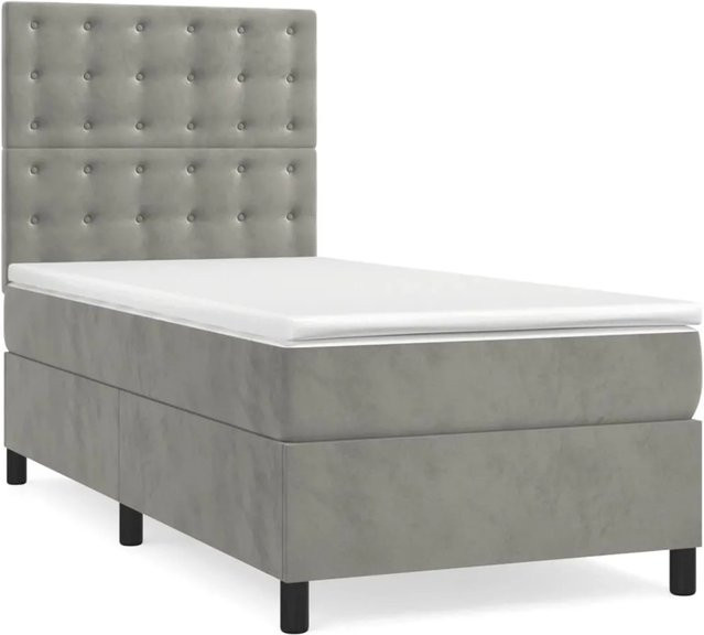 vidaXL Boxspringbett mit Matratze Hellgrau Samt B/T/H: 80 x 200 x 203 cm - Bild 1