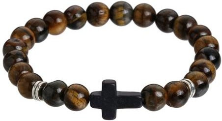 Kreuzarmband, Steinperlen, hellbraun, Unisex - Bild 1