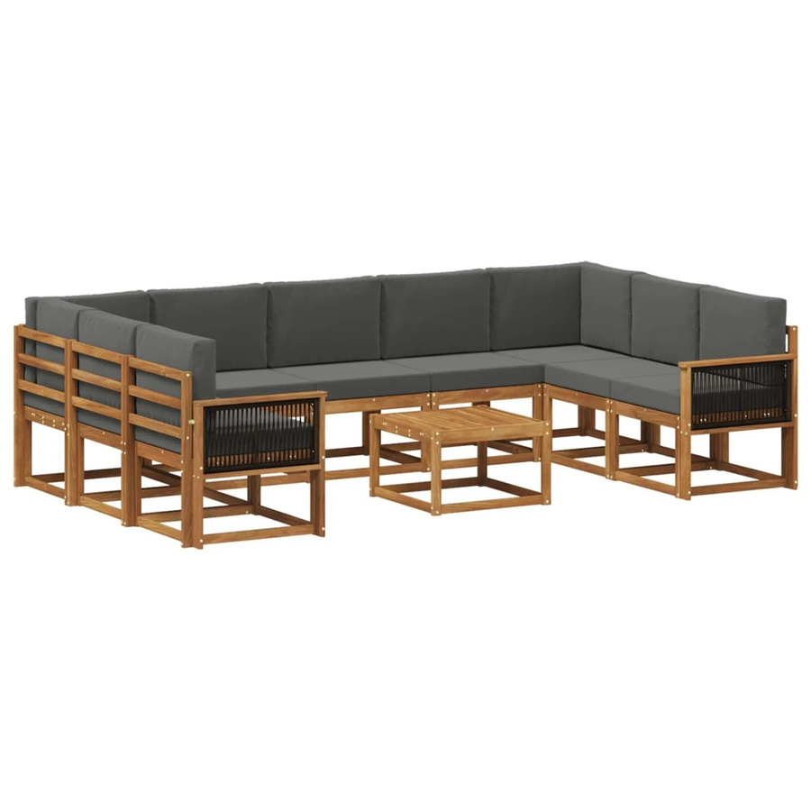 vidaXL Outdoor-Sofagarnitur aus Akazienholz mit Kissen und Couchtisch in L-Form, Braun und Anthrazit - Bild 2