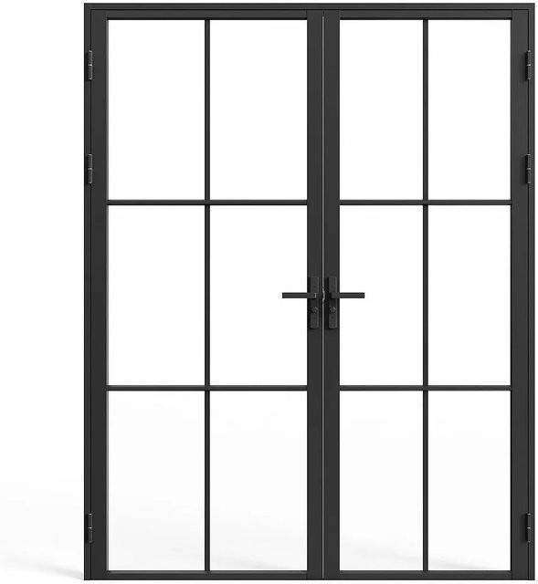 Vente-unique Tür-Komplettset Seroto in Schwarz mit Glas und Aluminium im Industrial-Design, Breite: 93 cm, Höhe: 204 cm, Tiefe: 35 cm - Bild 1