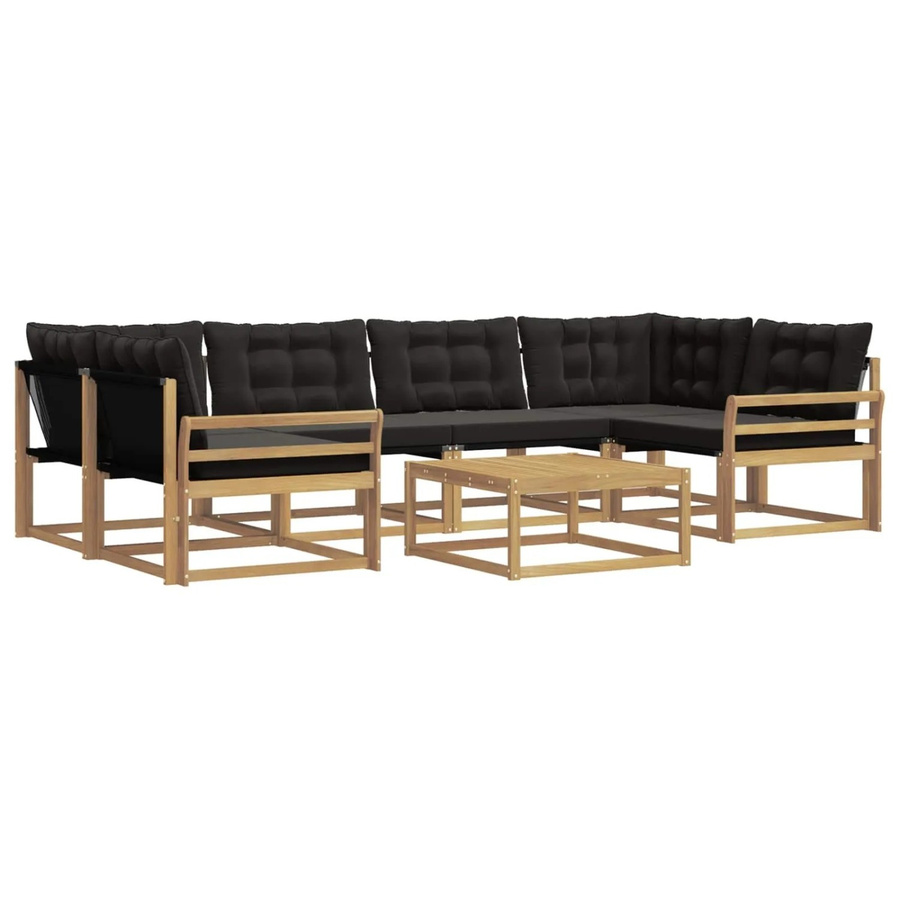 vidaXL Outdoor-Sofagarnitur 7-teilig aus Akazienholz mit Textilene-Bezug und Polstern in Weiß und Schwarz, L-Form mit Couchtisch und Ottomane, B/T/H: 79 x 79 x 37 cm - Bild 2