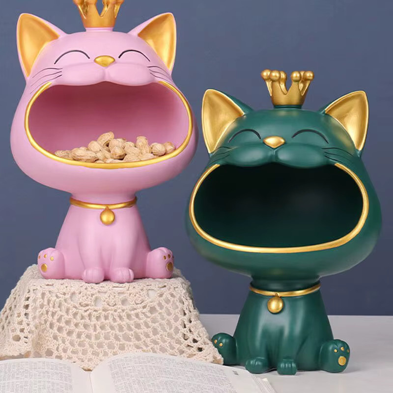 Dekoratives Katze Aufbewahrungstablett Glückskrone als Schlüsselablage und Ornament in Pink und Grün - Bild 5