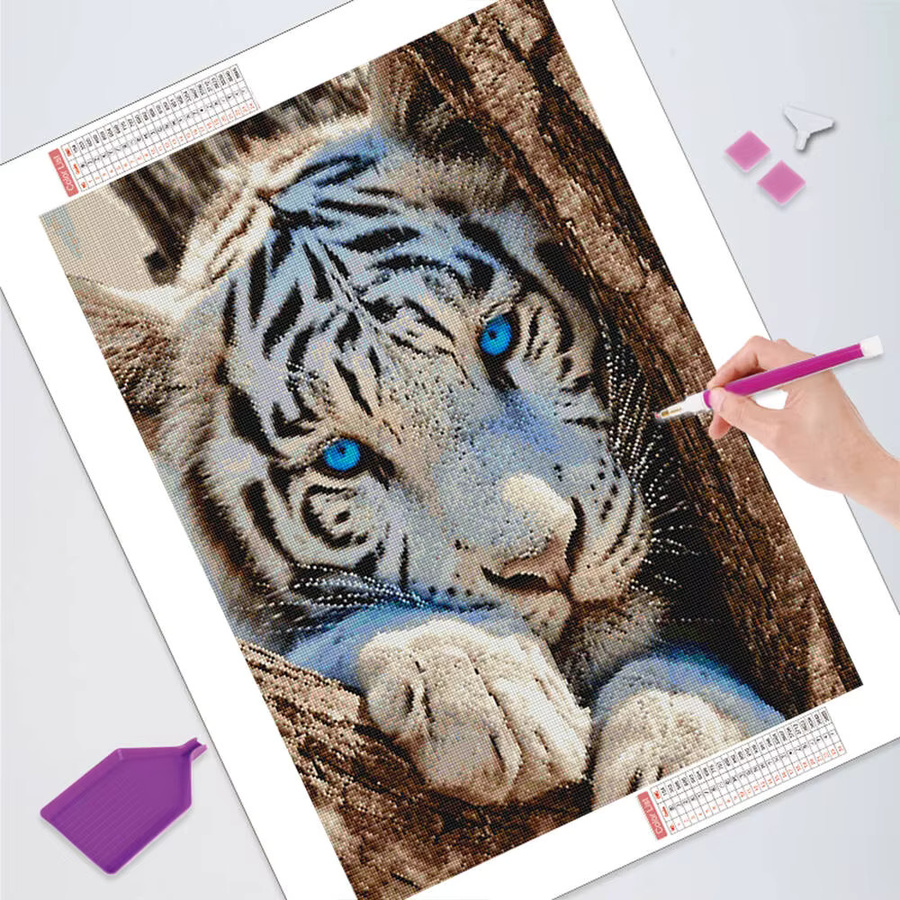 HUACAN Diamantmalerei Set Tiger Motiv mit Rundsteinen in Multicolour zur Wohnzimmerdekoration B/H: 30 x 20 cm - Bild 2