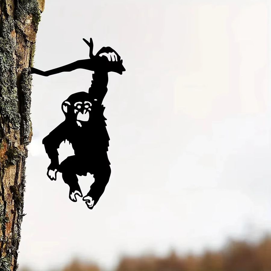 DDPNKL Affe Gartenstecker aus Metall in Schwarz als Silhouette zur Dekoration für Garten und Terrasse - Bild 4