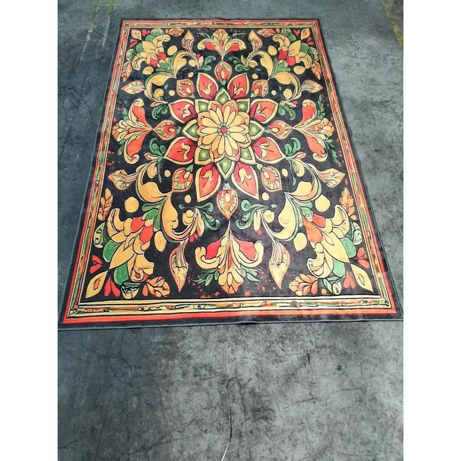 Karpetti Blumen Teppich mit Blumenmuster in Orange Grün Schwarz für Wohnzimmer und Schlafzimmer B/B: 60 x 90 cm - Bild 2