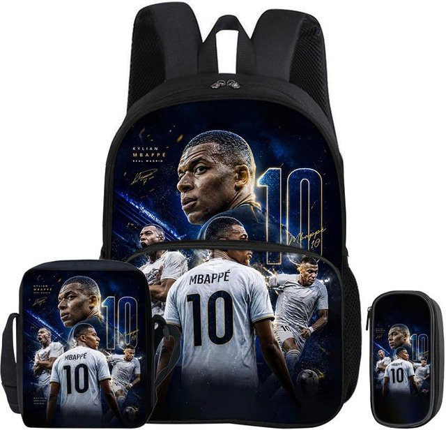 Fancy Style Studio M-Mbappe 3-teiliges Schulset mit Rucksack, Sporttasche und Federmäppchen in Blau - Bild 1