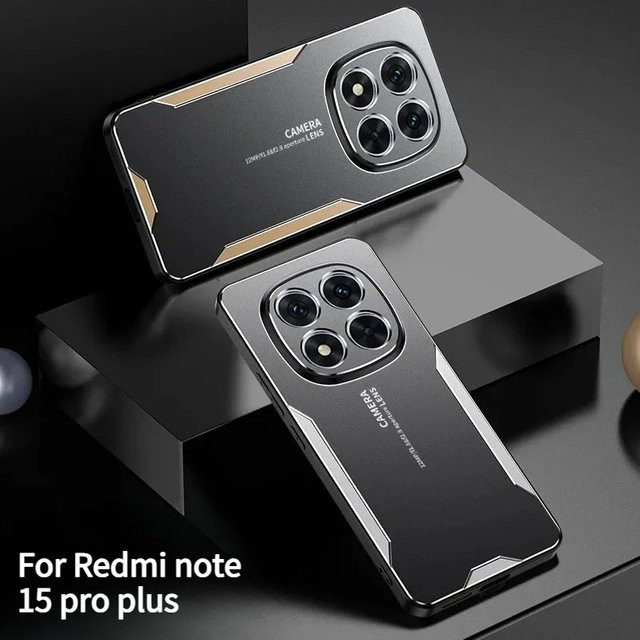 Stoßfeste Business-Schutzhülle aus Aluminiumlegierung mit matter Oberfläche für Xiaomi Redmi Note 15 Pro Plus, Redmi Note 15, Redmi Note 14 Pro und Poco M8 Pro inklusive Metall-Kameraschutz in Gold oder Schwarz - Bild 1