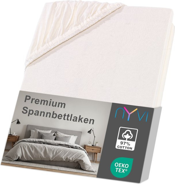 NYVI DreamScience Premium Spannbettlaken aus Baumwolle, Farbe: Natur, B/T: 140 x 160 cm, Höhe: 220 cm, mit Gummizug und Einlaufschutz, bügelfrei - Bild 1
