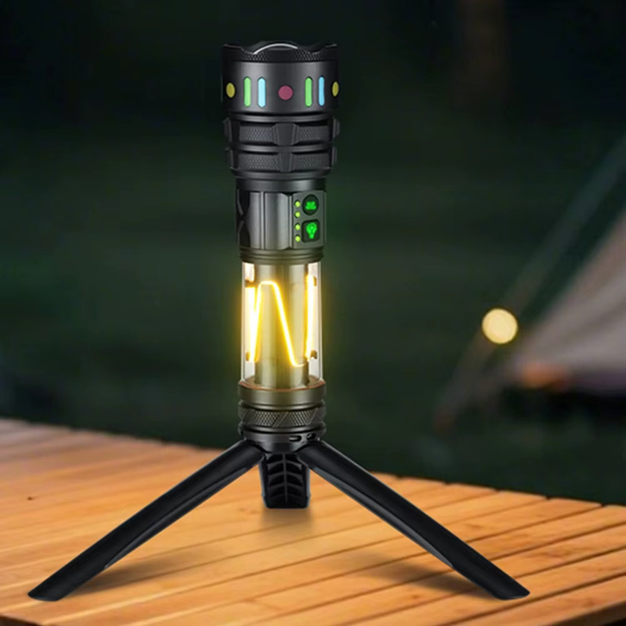 Alonefire LED-Taschenlampe mit 30W Zoom und COB-Licht, USB wiederaufladbar, Schwarz - Bild 5