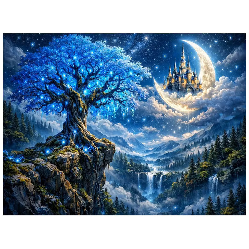HUACAN 5D DIY Diamant-Mosaik Set Baum-Landschaft mit Wasserfall und Bergen, Multicolor, B/H: 30 x 20 cm - Bild 4