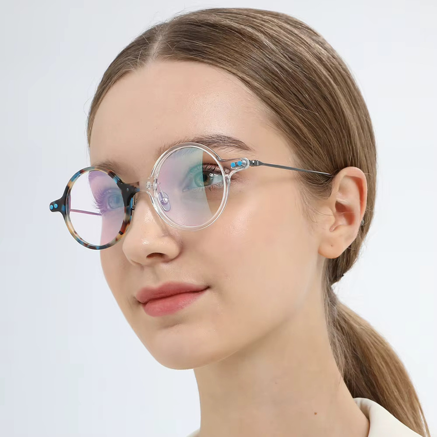 FONEX 85701 Korrektionsbrille, Vollrand, Rund, Acetat-Titan, Unisex, Multicolour - Bild 2