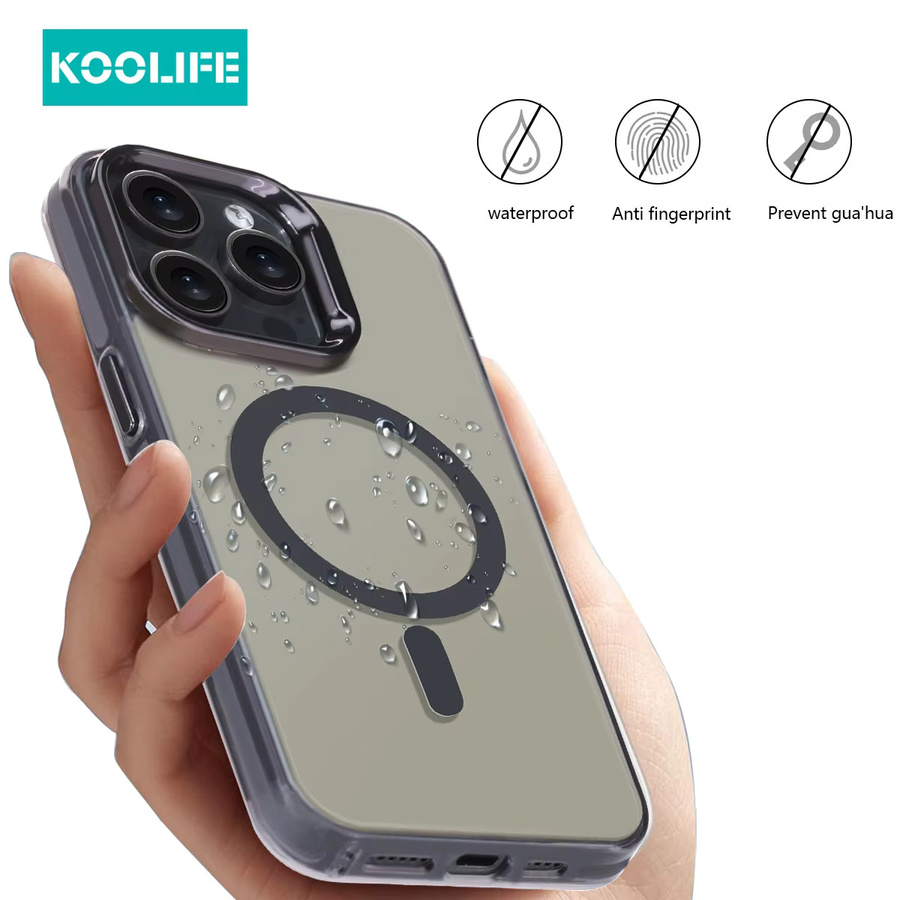 Koolife Solid Color IMD Titanium MagSafe Hülle für iPhone 12, 13, 14, 15, 16 in Schwarz oder Grau mit matter Rückseite und galvanisiertem Linsenring - Bild 2