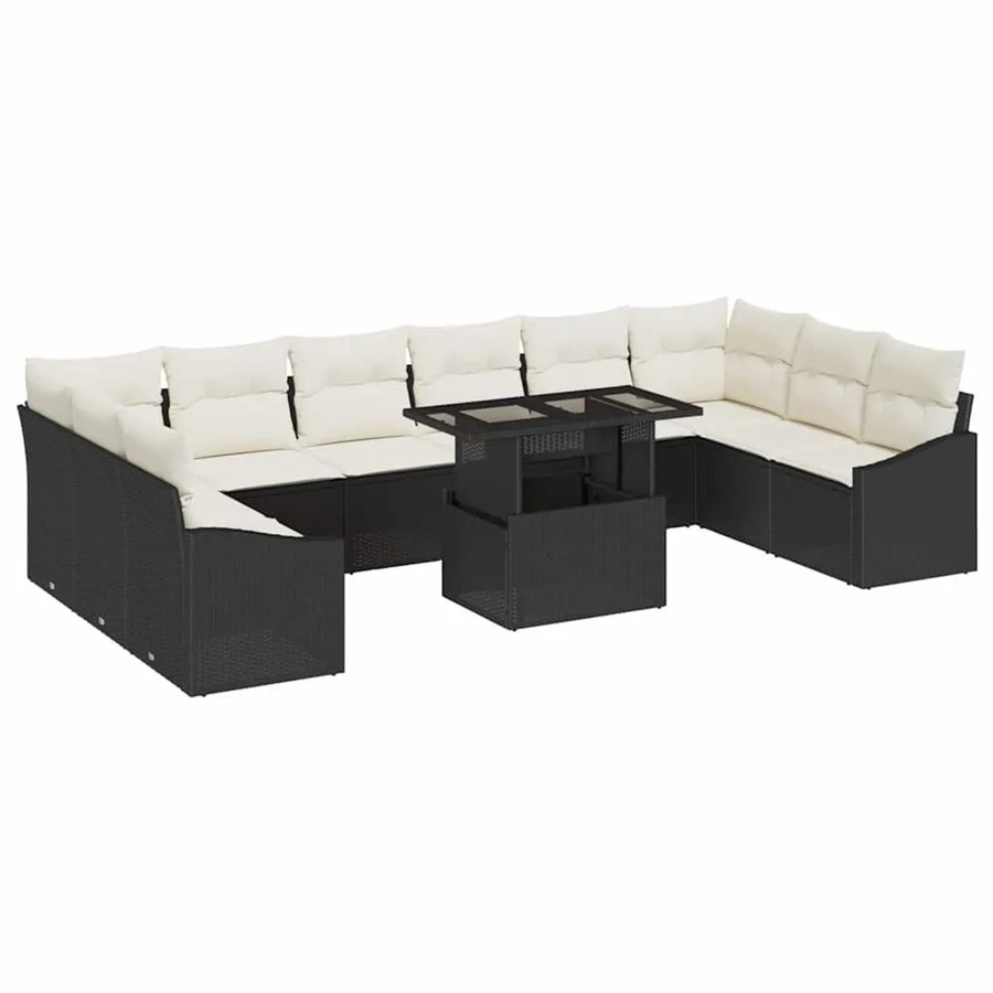 vidaXL Garten-Sofa-Set 11-teilig in Schwarz und Beige mit Kissen und Couchtisch aus wetterfestem Metall und UV-beständigem Polyester - Bild 2