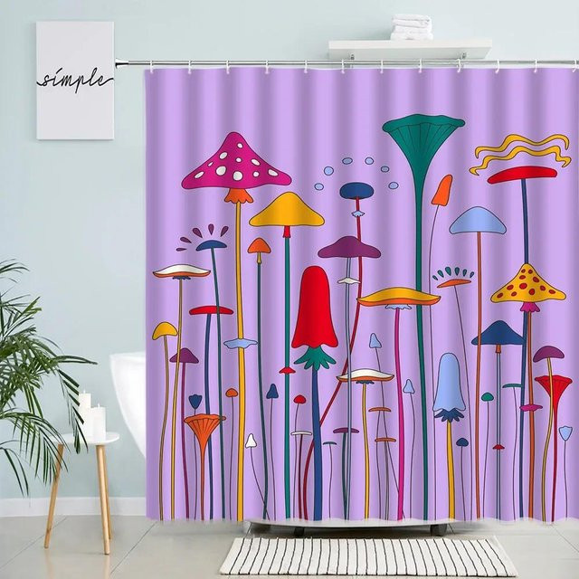 Duschvorhang mit Cartoon-Pilz-Motiv von Household supplies MH in Pink, B: 90 cm, H: 180 cm - Bild 1