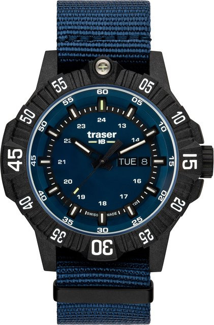 Traser Herrenuhr, Quarz, Edelstahl, Blau, 46 mm, Textil/NATO, 20 ATM - Bild 1
