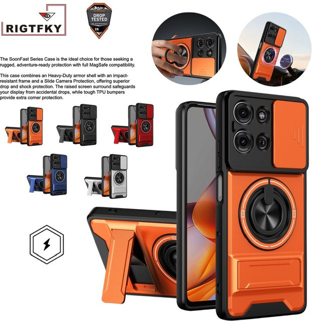 Stoßfeste Panzer-Handyhülle für Motorola Moto G15 G17 Power G05 E15 G04 G24 G04S E14 Edge 70 60 60S 50 Fusion G 5G Play in Silber und Orange - Bild 1