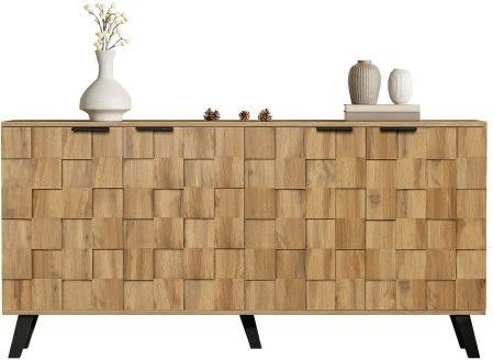 Modernes Sideboard MUVOE in Braun mit 4 Türen und geometrischem Design, B/T/H: 160,5 x 35,5 x 78 cm - Bild 1