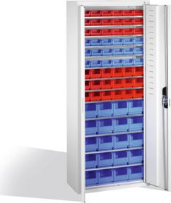 C+P Magazinschrank mit 74 Sichtlagerkästen und Türen, Farbe Lichtgrau, H: 169 cm, B: 70 cm, T: 30 cm - Bild 1
