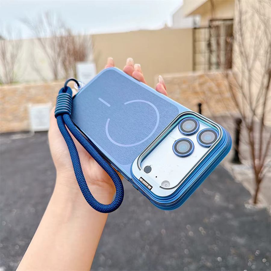 Lolozzx Lanyard-Flip-Hülle in Blau mit Linsenschutz und Standfunktion für iPhone, kompatibel mit MagSafe Wireless Charging - Bild 1